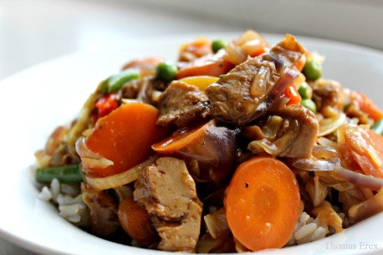 chop suey med mock duck (seitan) og spidskål