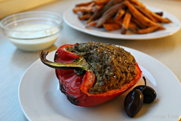 vegansk fyldt peberfrugt