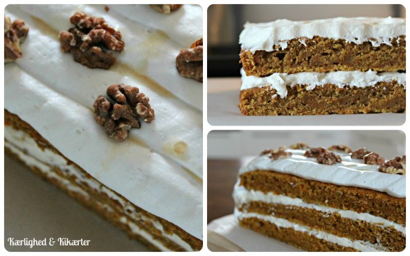 vegansk gulerodskage, frosting, flødeskum, sojaflødeskum