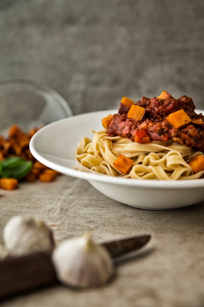 vegansk, kødsauce, pasta, bolognese 